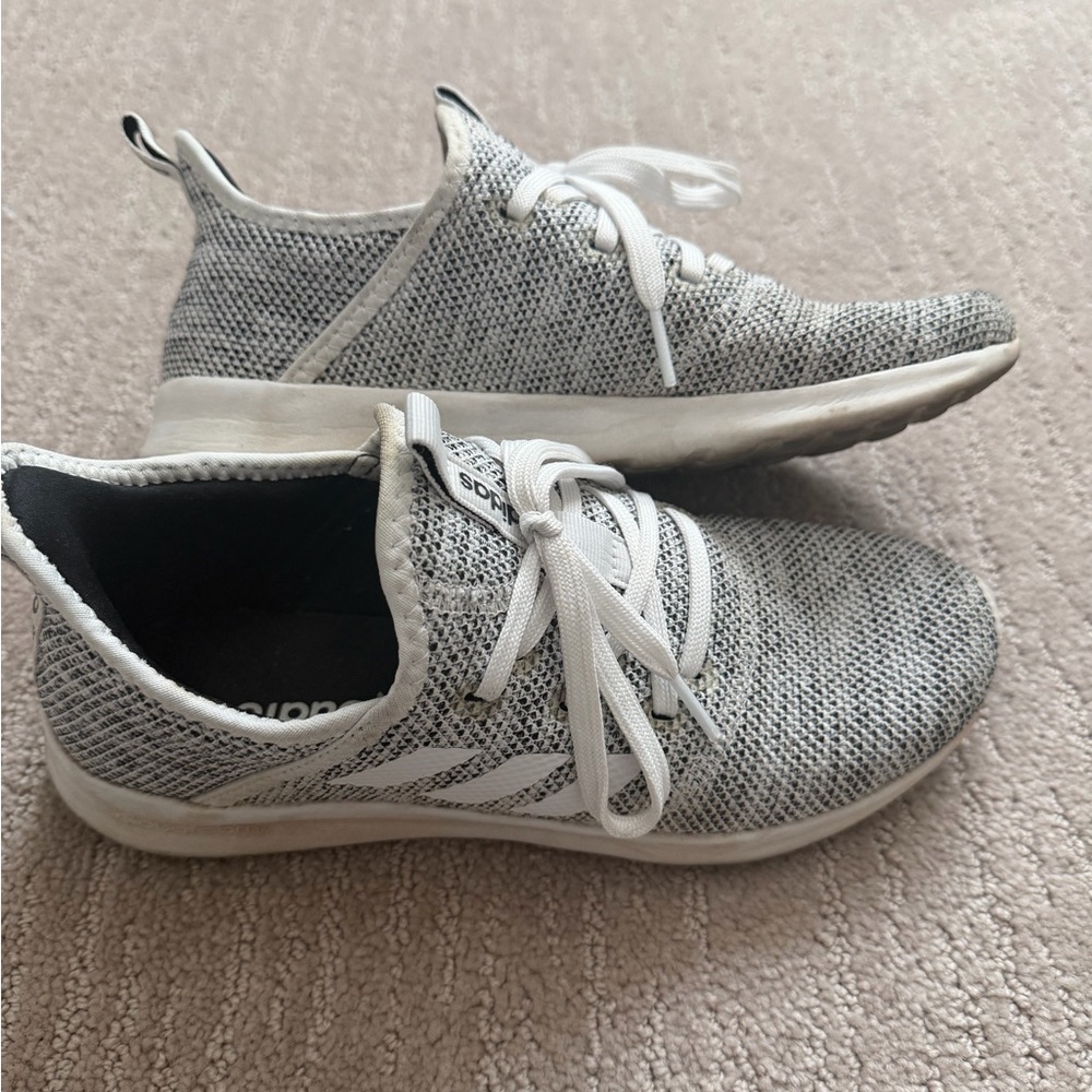 Adidas White and Gray Knit Running Shoes